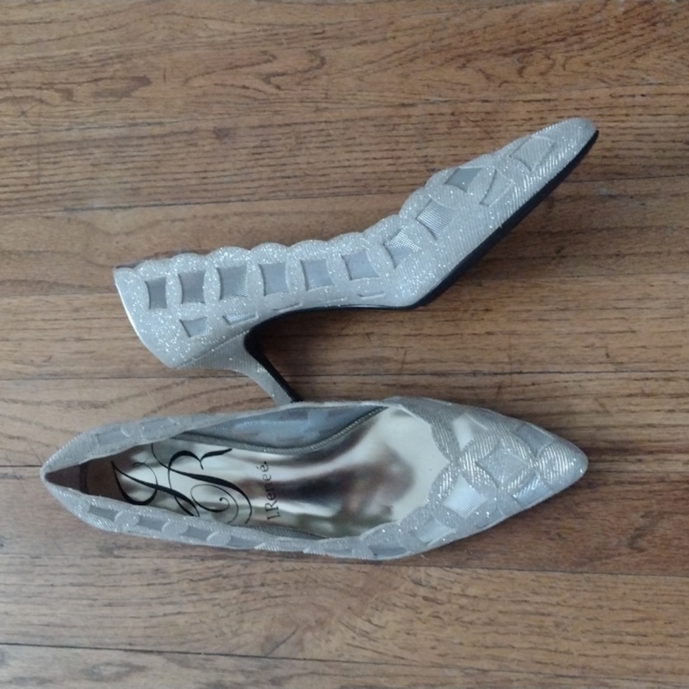 J.Renee Silver Glitter Cutout Pointed Toe Heels